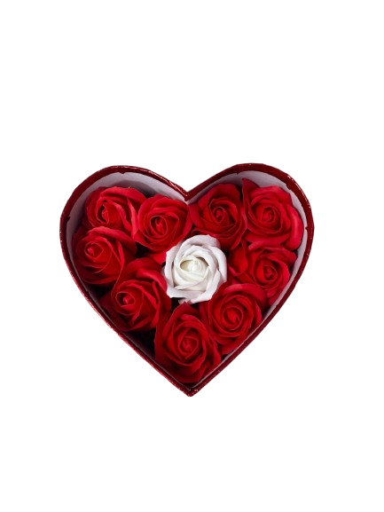 Set Cadou Ursuleț de Pluș cu Trandafiri din Spumă în Cutie Inimă