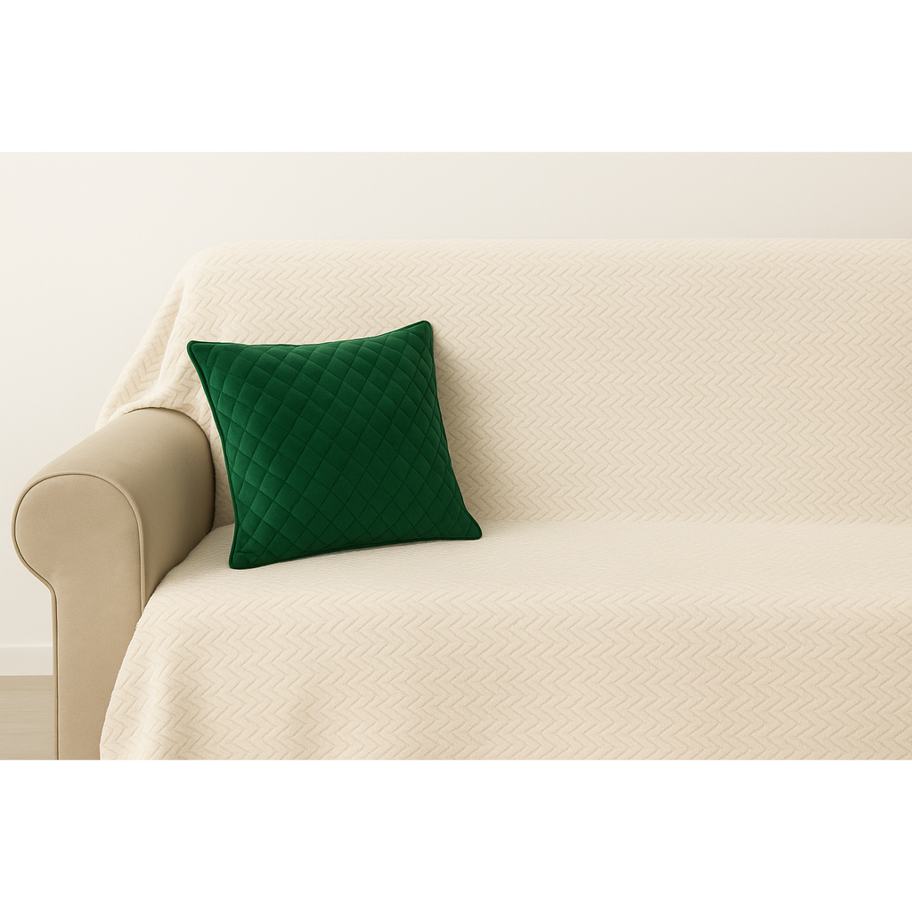 Set Patura Catifelata Ecru cu Model Impletit 220x150cm si fata de perna decorativa